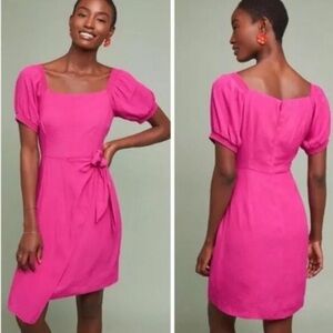 Anthropologie Pink Puff Sleeve Wrap Maeve Resort Dress Size 6
